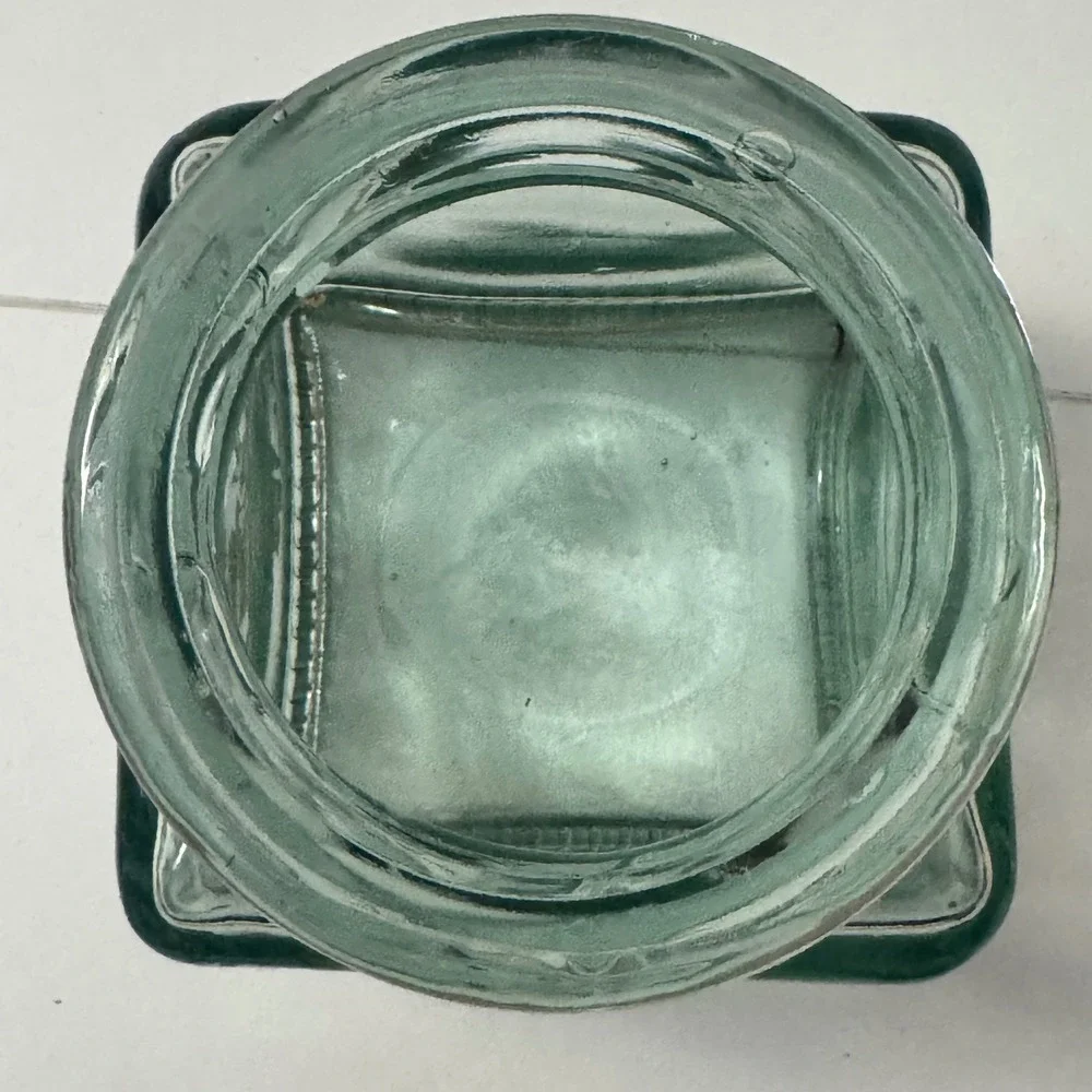 Vintage Green Glass Apothecary Jar w/Cork Lid Pink Cherry Blossom 4.5